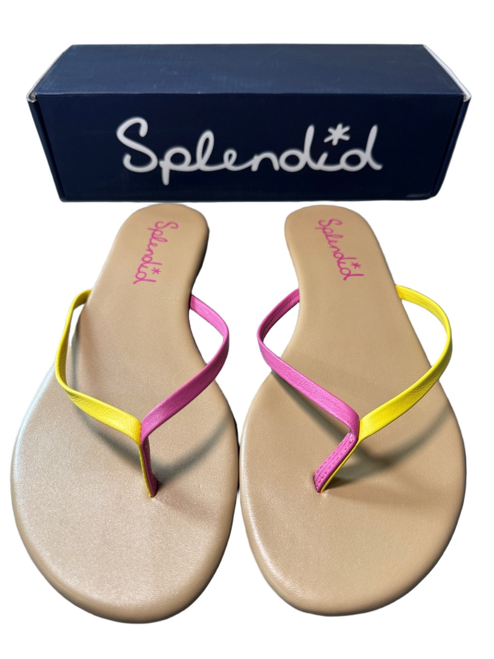 Splendid Madrid Two-Tone Pink & Yellow Thin-Strap Thong Sandals Size 10 New